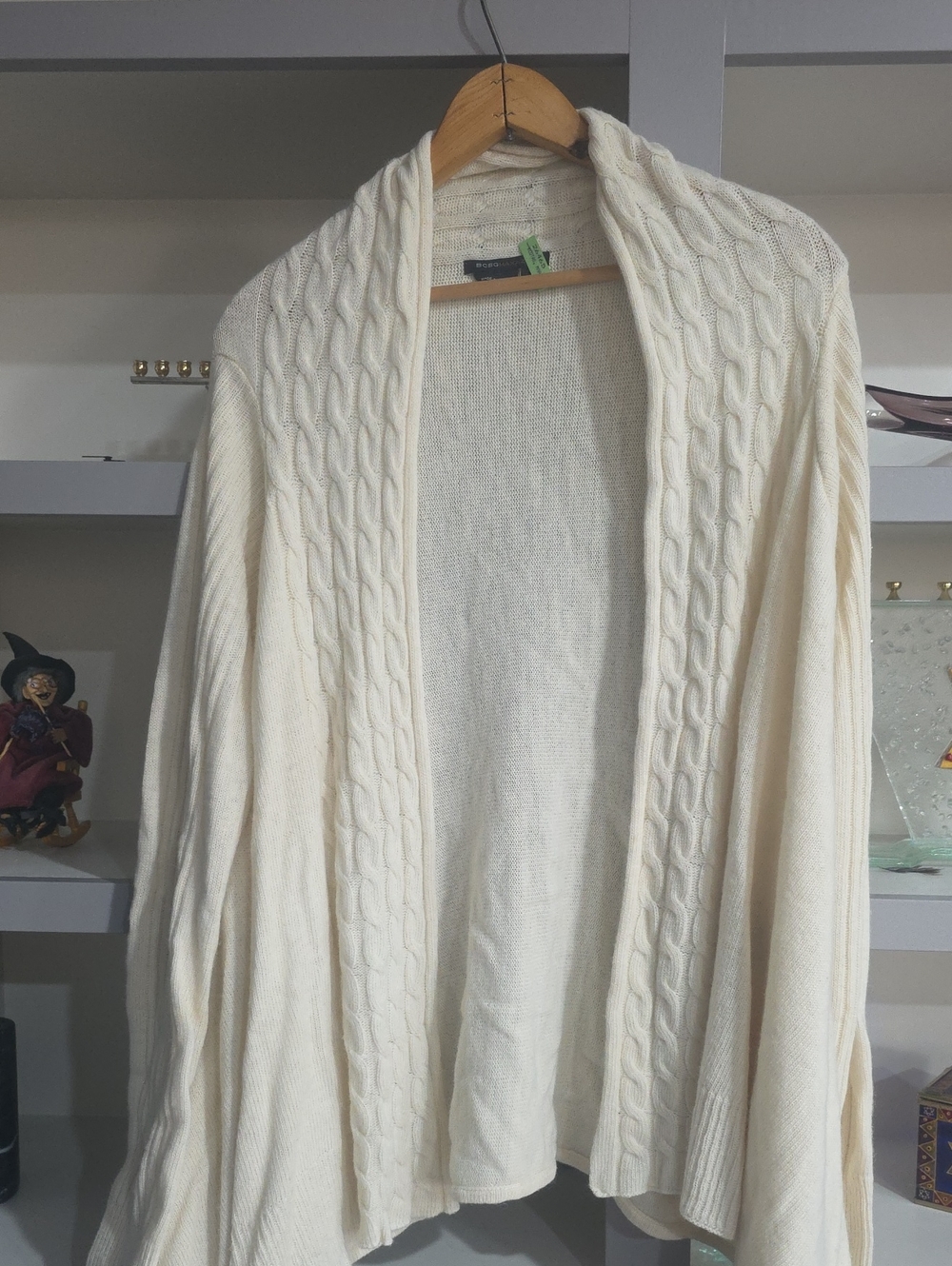 BCBGMaxAzria Cream Cable-Trim Open Front Cardigan